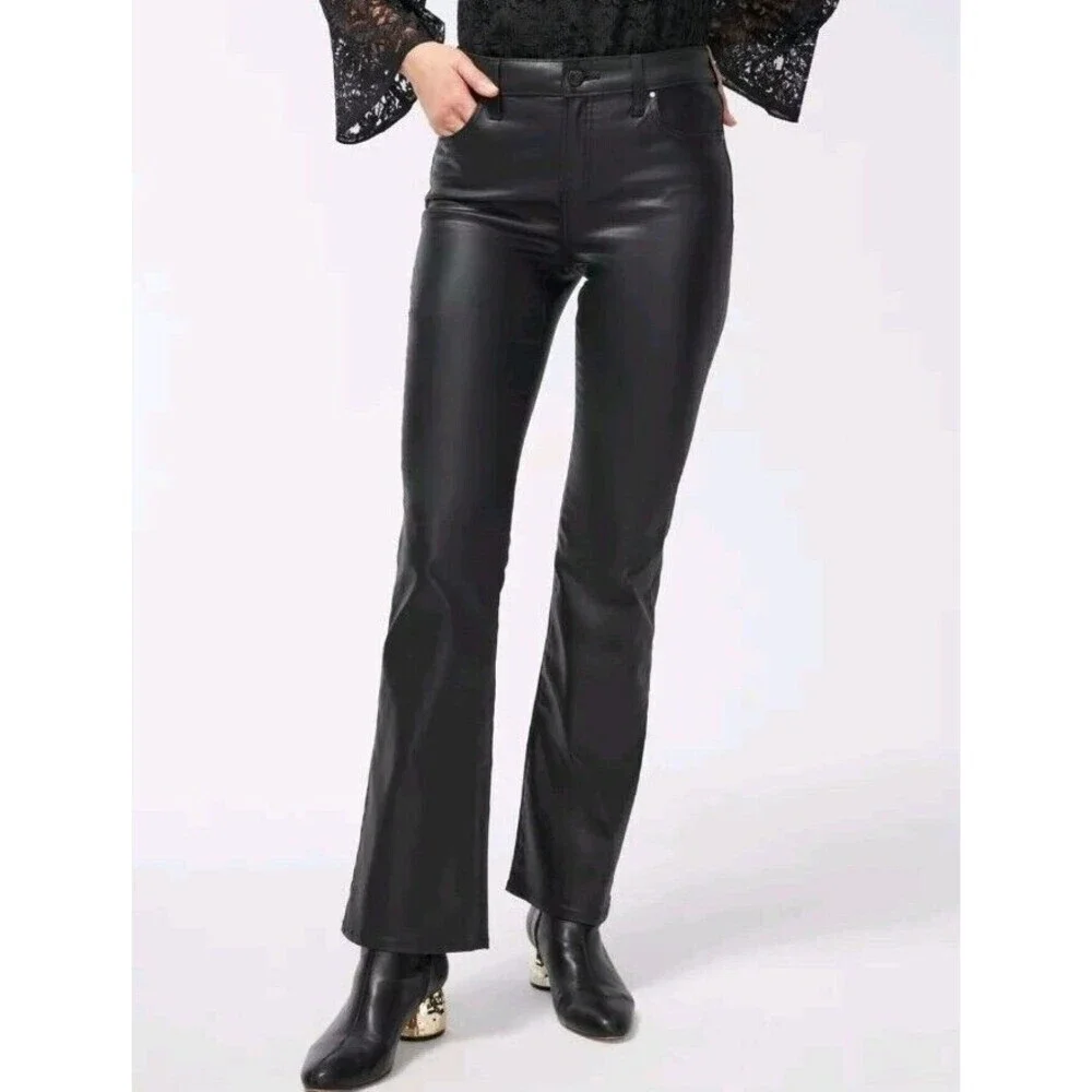 Chico’s Women Trousers Flare Leg Pants Sz 14 Tall Black‎ Coated Stretch NWOT 114